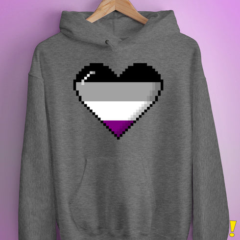 Asexual Pride 8-Bit Pixel Heart Hoodie - Grey Heather